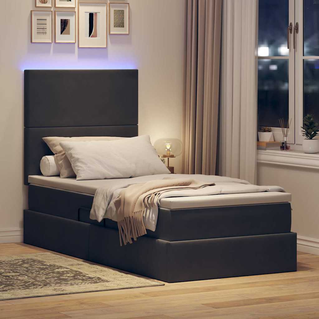 LED krevet za pohranu s madracem Tamnosiva 100 x 200 cm Baršun