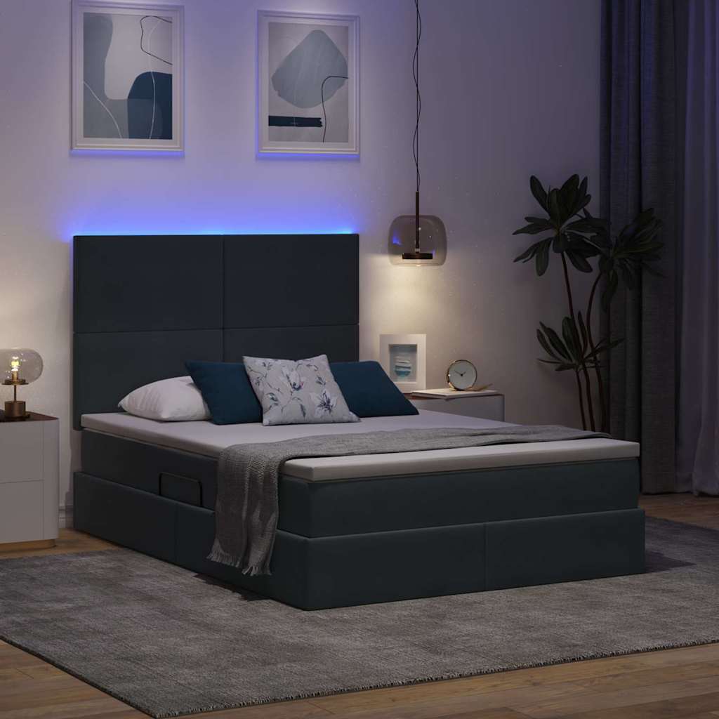 LED krevet za pohranu s madracem Tamnosiva 140 x 200 cm Baršun