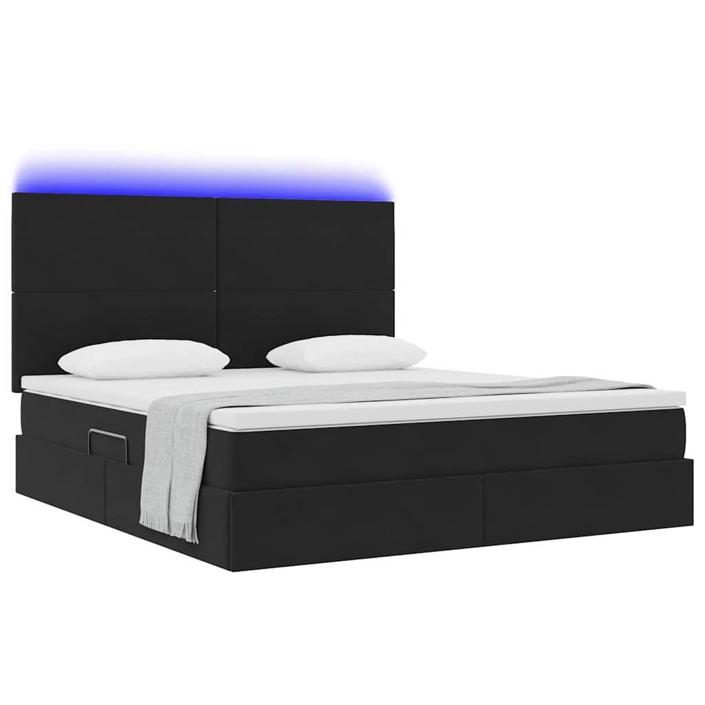 LED krevet za pohranu s madracem Crna 180 x 200 cm Baršun