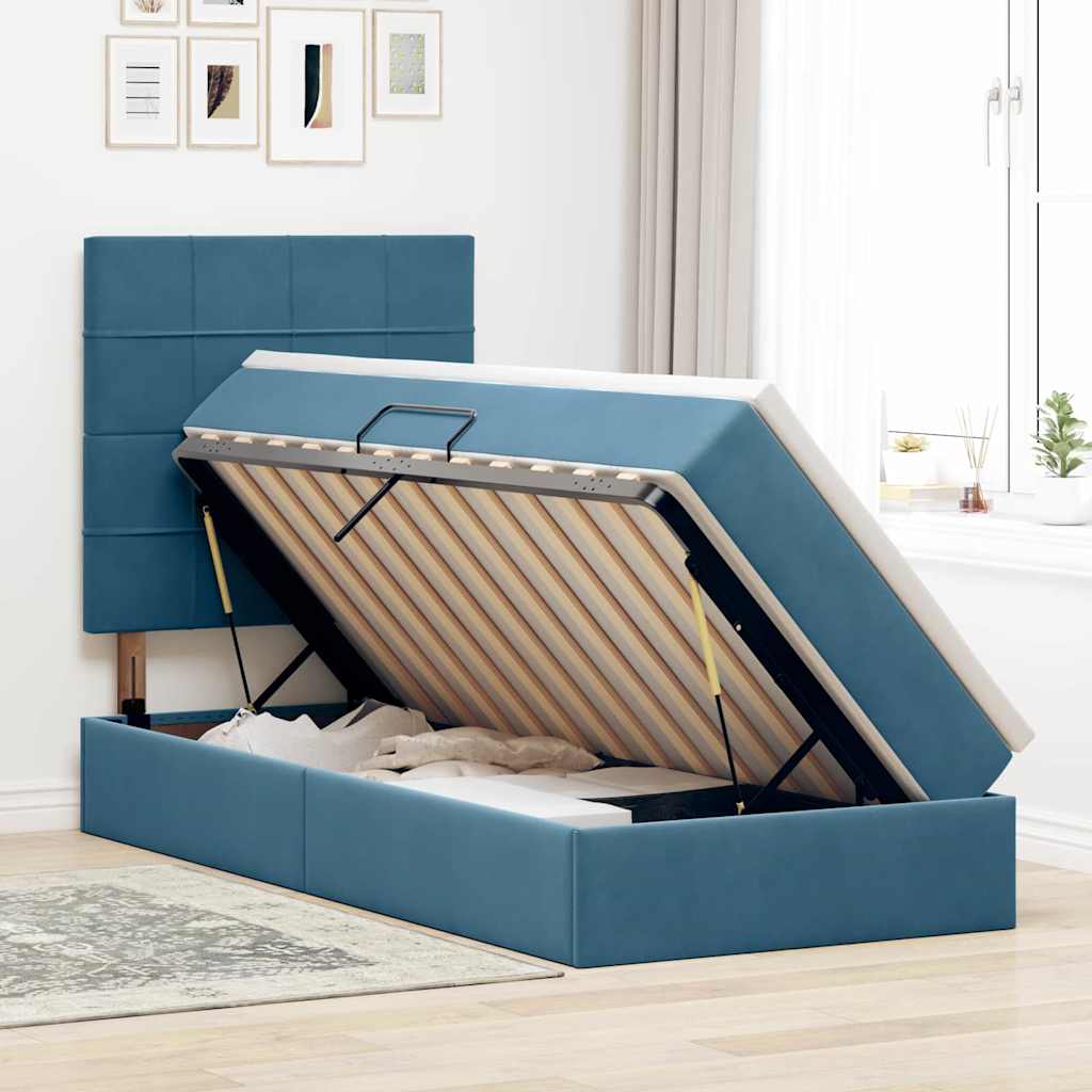 LED krevet za pohranu s madracem Tamno plava 90 x 190 cm Baršun