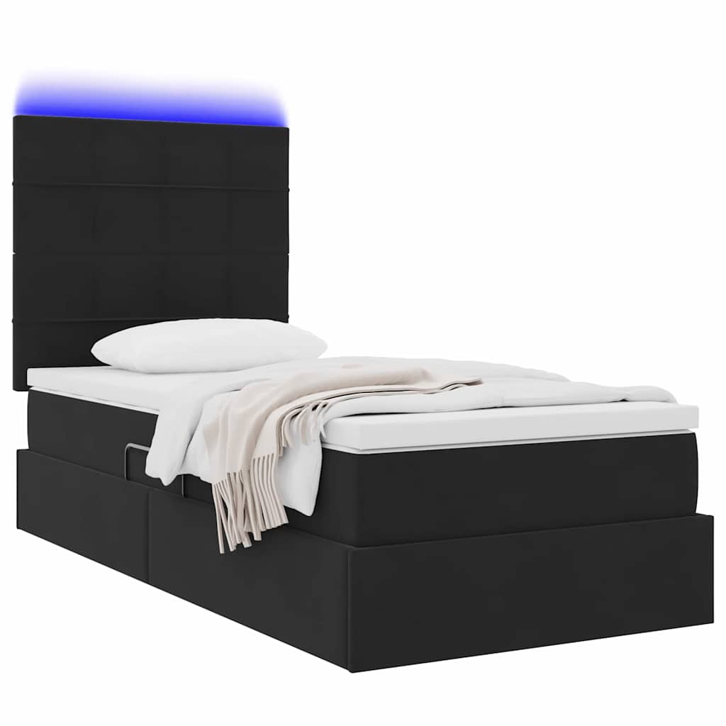 LED krevet za pohranu s madracem Crna 90 x 200 cm Baršun