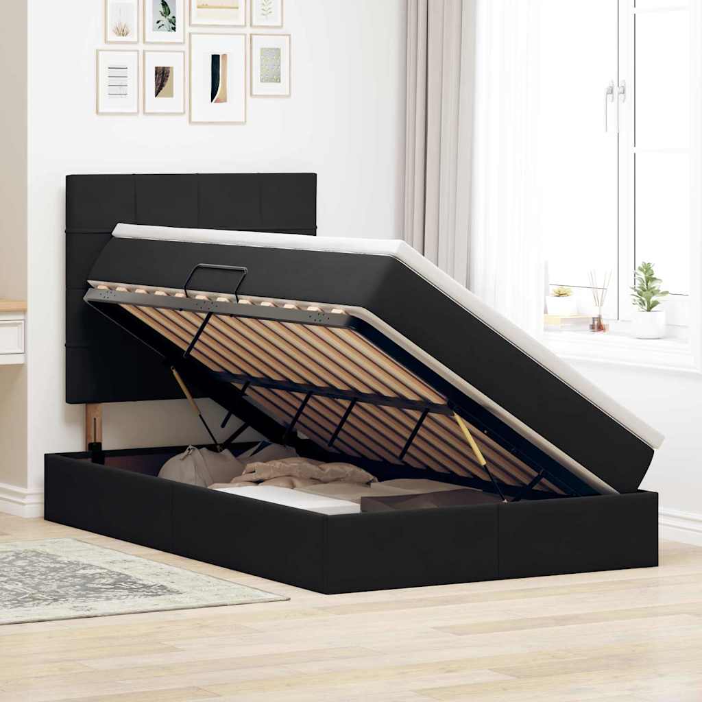 LED krevet za pohranu s madracem Crna 120 x 200 cm Baršun