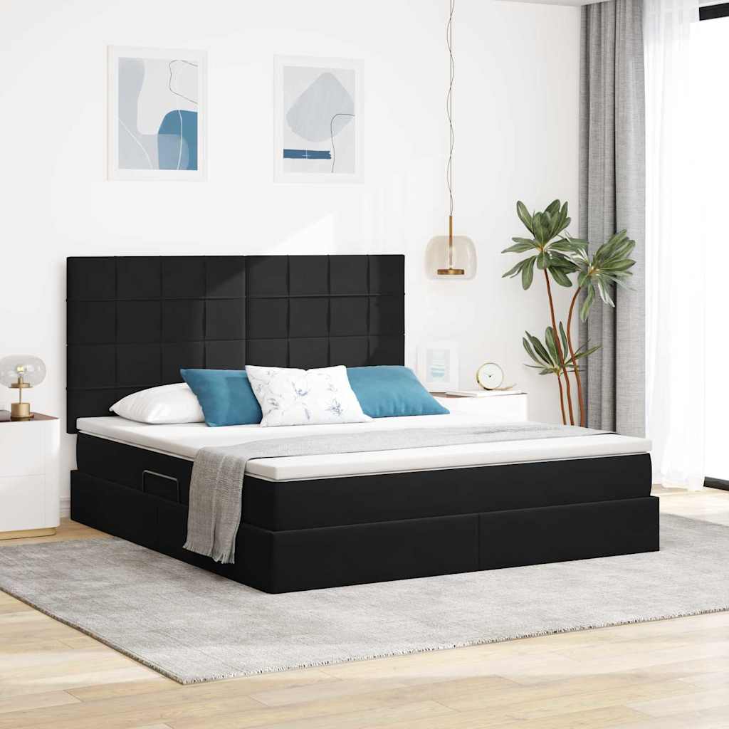LED krevet za pohranu s madracem Crna 180 x 200 cm Baršun