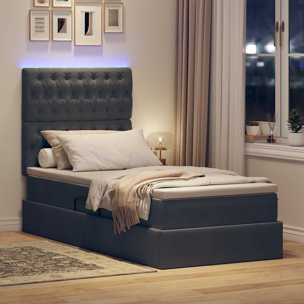 LED krevet za pohranu s madracem Tamnosiva 100 x 200 cm Baršun