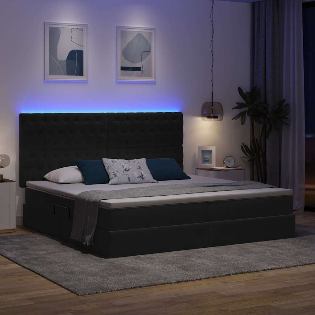 LED krevet za pohranu s madracem Tamnosiva 200 x 200 cm Baršun