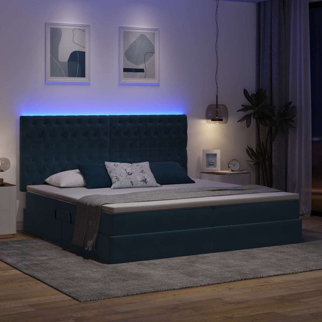 LED krevet za pohranu s madracem Tamno plava 200 x 200 cm