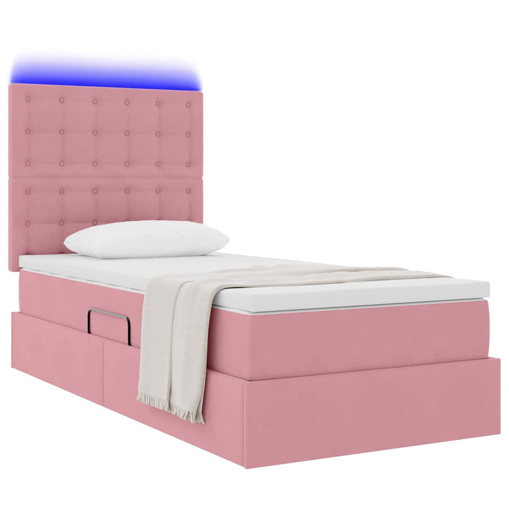 LED krevet za pohranu s madracem Ružičasta 90 x 190 cm Baršun