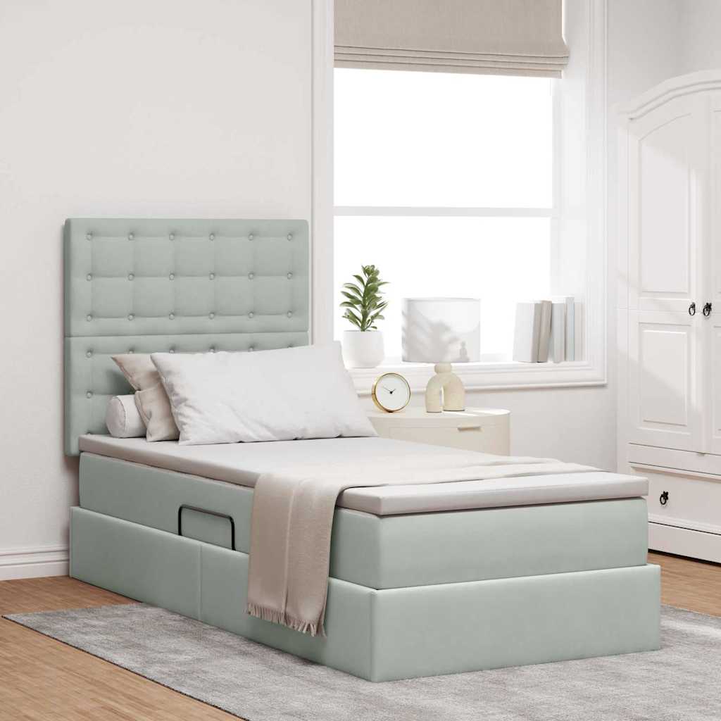 LED krevet za pohranu s madracem Svjetlosiva 90 x 200 cm Baršun