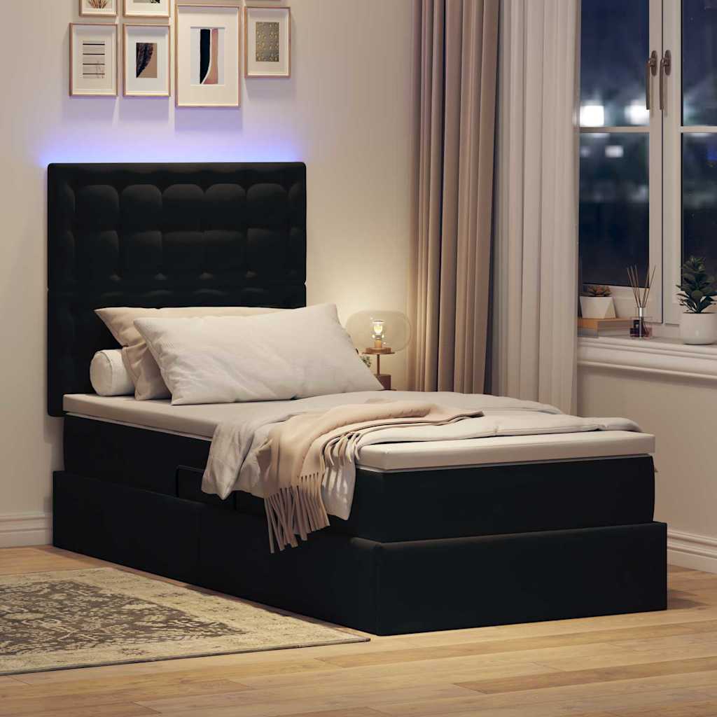 LED krevet za pohranu s madracem Crna 90 x 200 cm Baršun