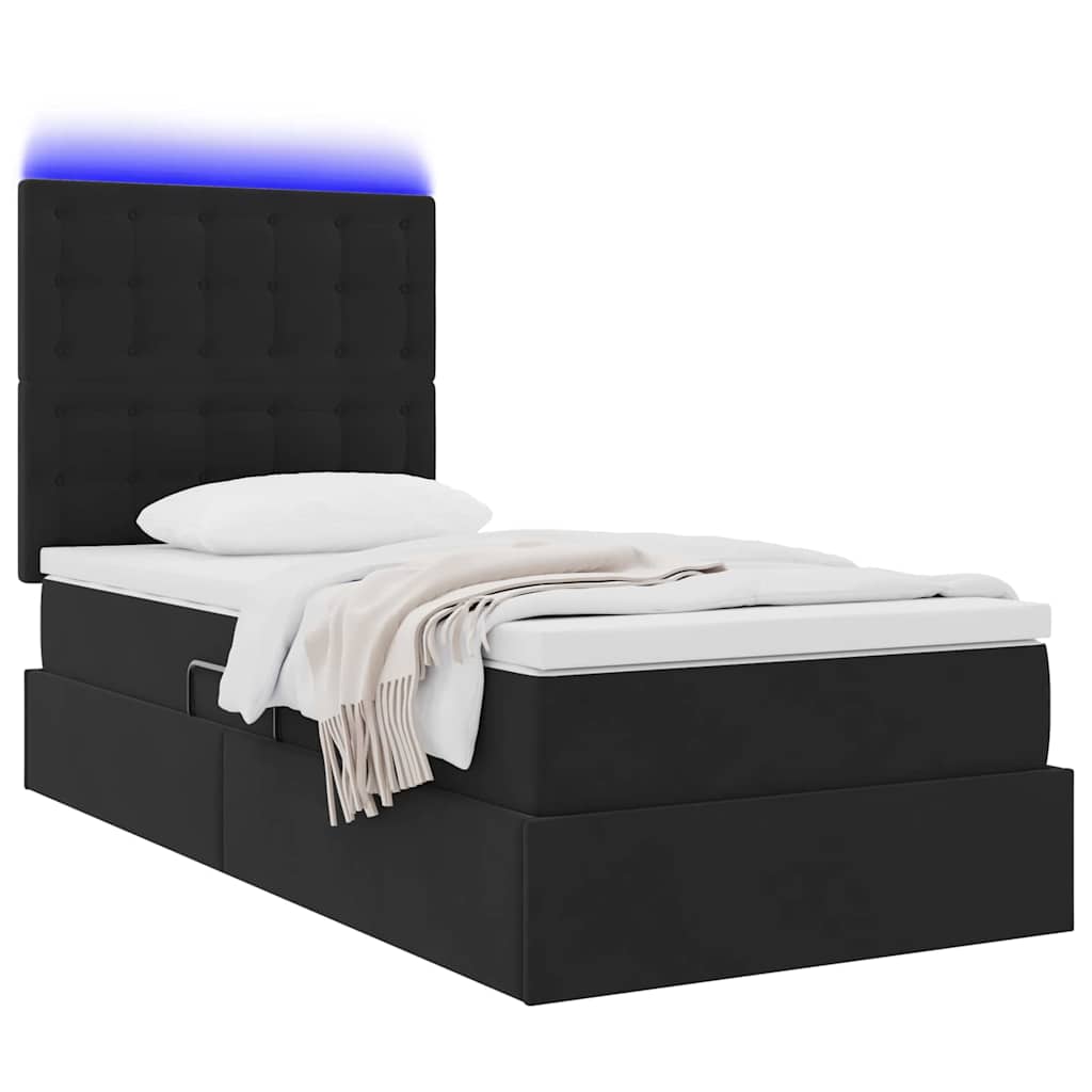 LED krevet za pohranu s madracem Crna 90 x 200 cm Baršun