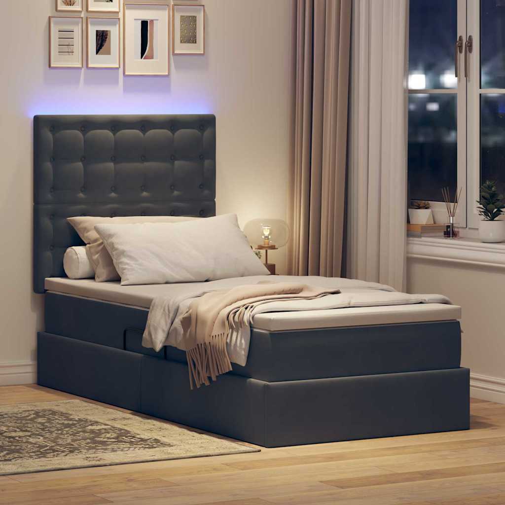 LED krevet za pohranu s madracem Tamnosiva 100 x 200 cm Baršun