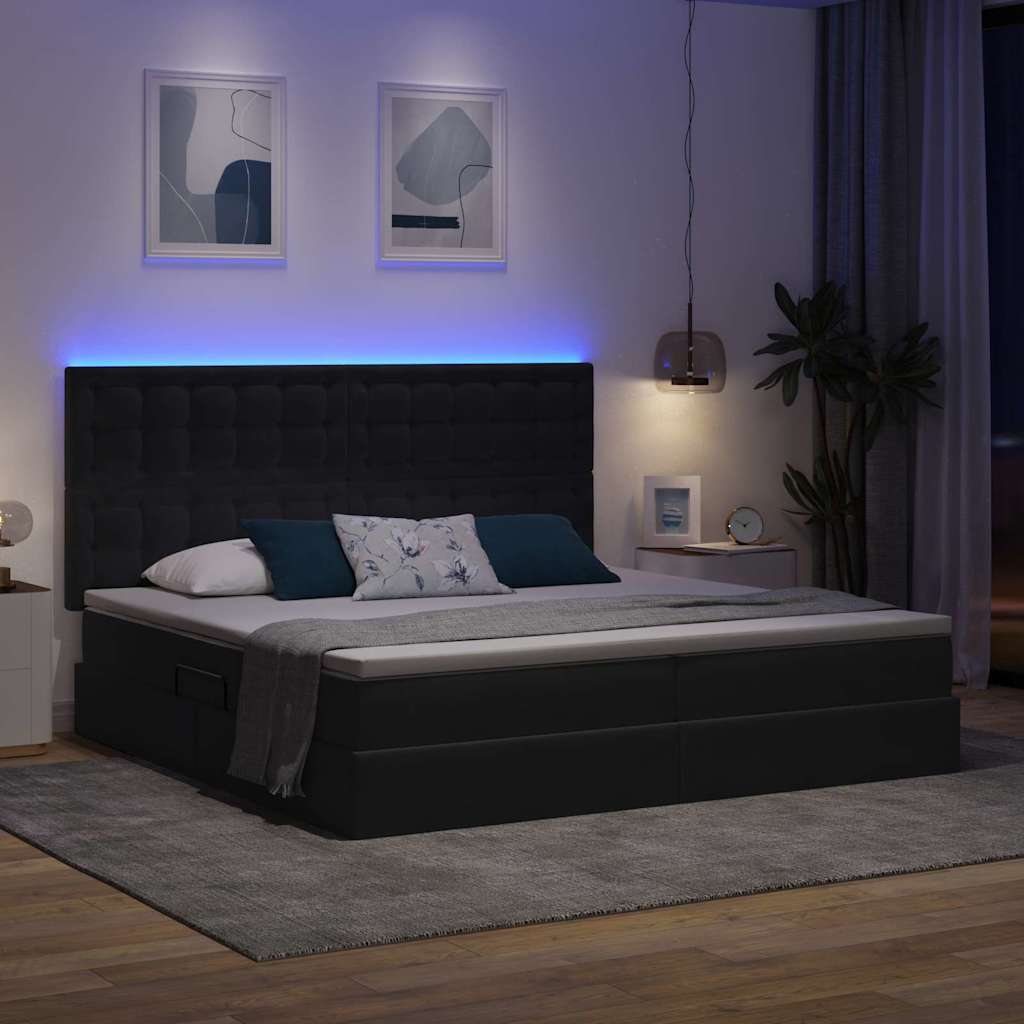 LED krevet za pohranu s madracem Tamnosiva 200 x 200 cm Baršun