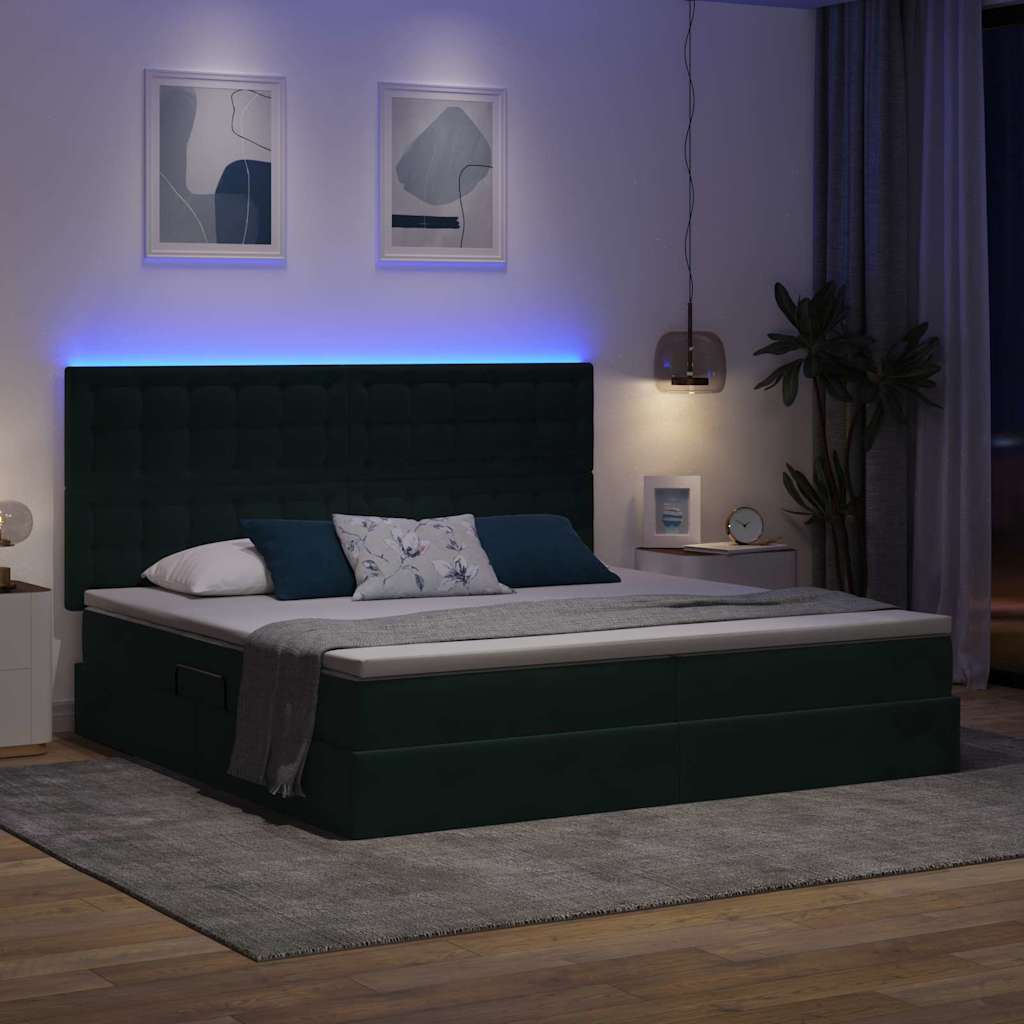 LED krevet za pohranu s madracem Tamnozelena 200 x 200 cm