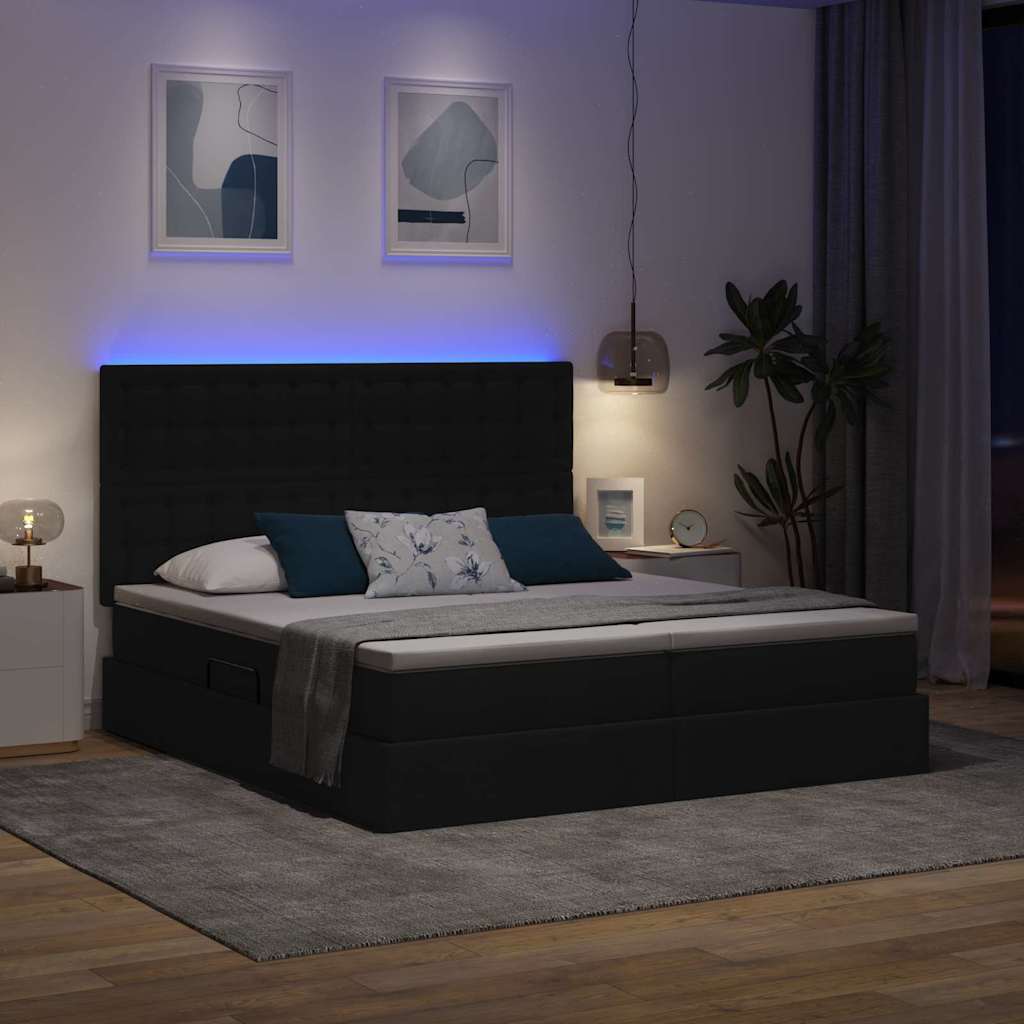 LED krevet za pohranu s madracem Crna 200 x 200 cm Tkanina