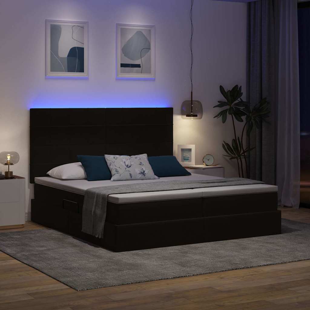 Krevet s LED trakama s uzglavljem Crna 180 x 200 cm Baršun