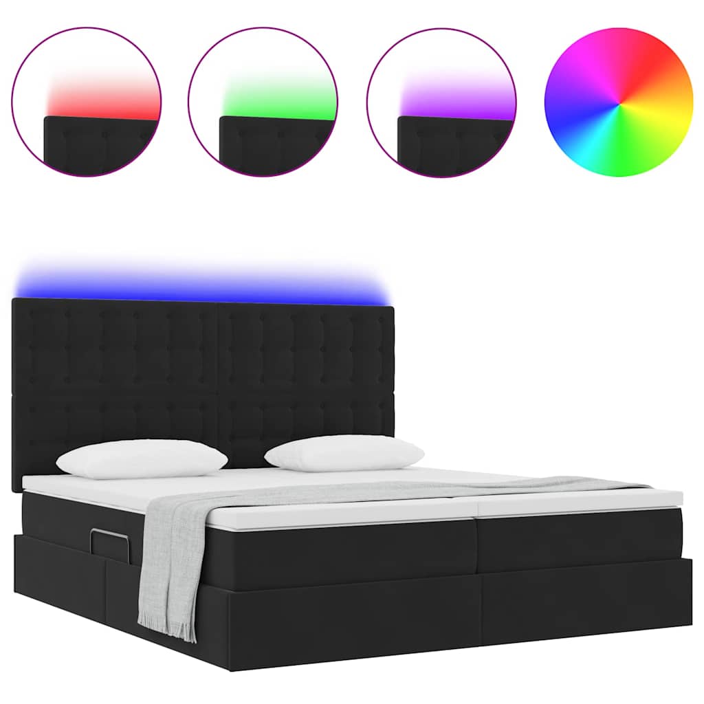 Krevet s LED trakama s uzglavljem Crna 180 x 200 cm Baršun