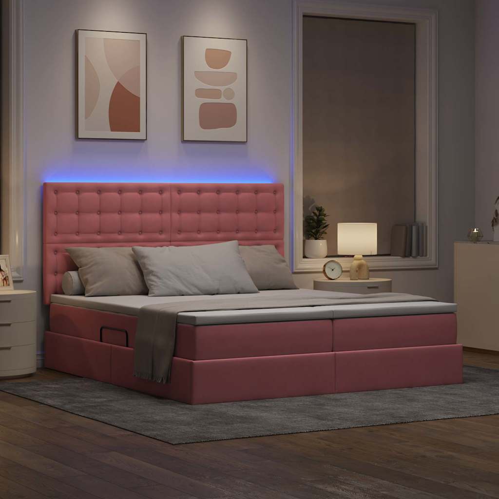 LED krevet za pohranu s madracem Ružičasta 180 x 200 cm Baršun