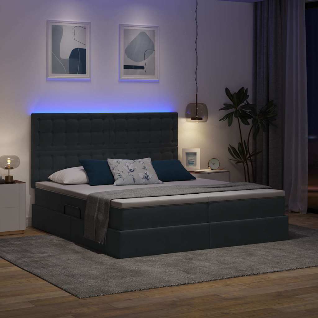 LED krevet za pohranu s madracem Tamnosiva 200 x 200 cm Baršun