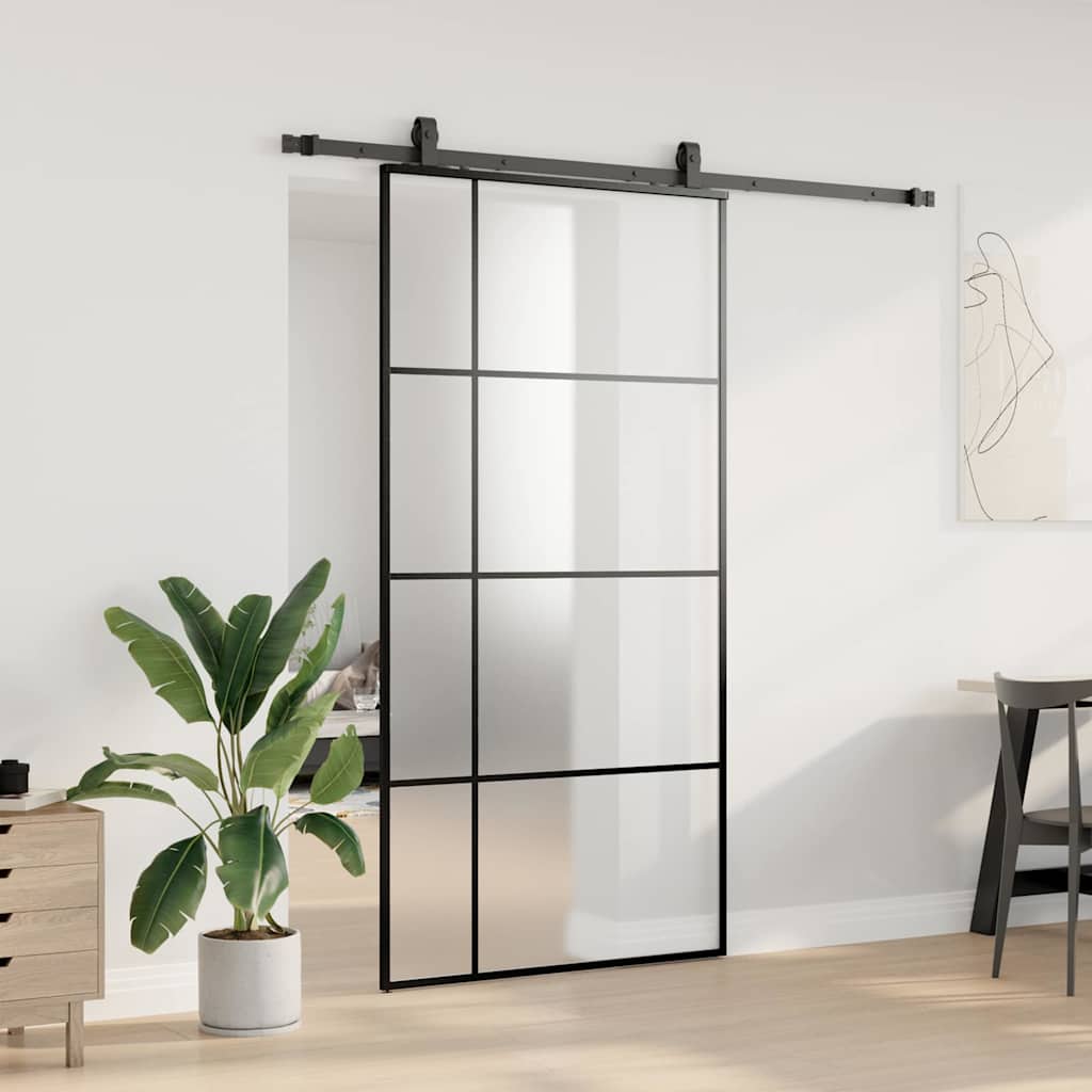 Klizna vrata s okovima crna 102,5x205 cm ESG staklo