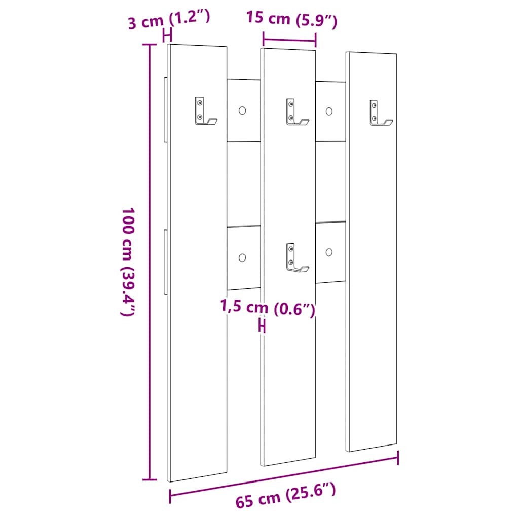 Vješalica za kapute na zidu Dimljeni hrast 65 x 3 x 100 cm