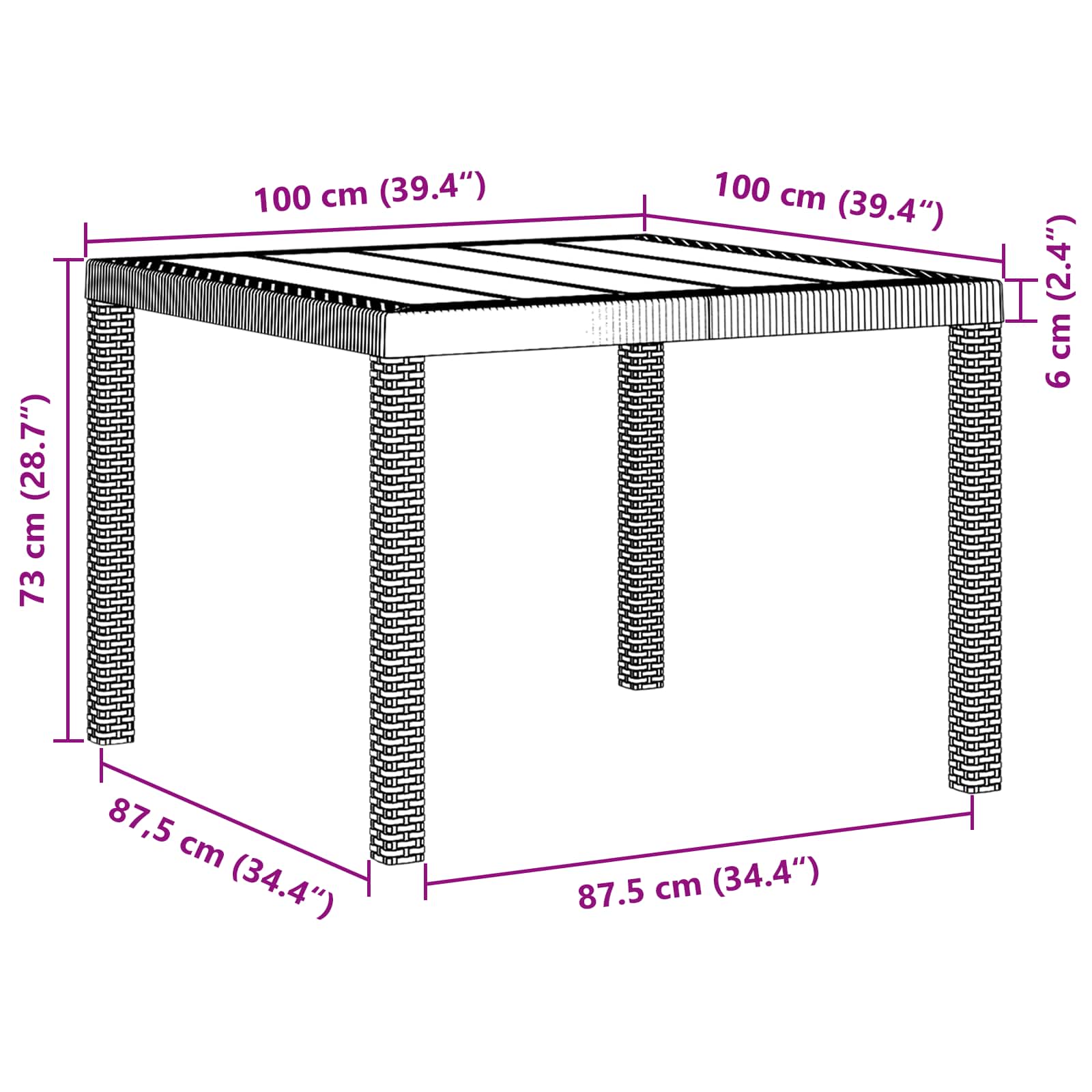 Stol za vrt Antracit 100 x 100 x 73 cm poliratan