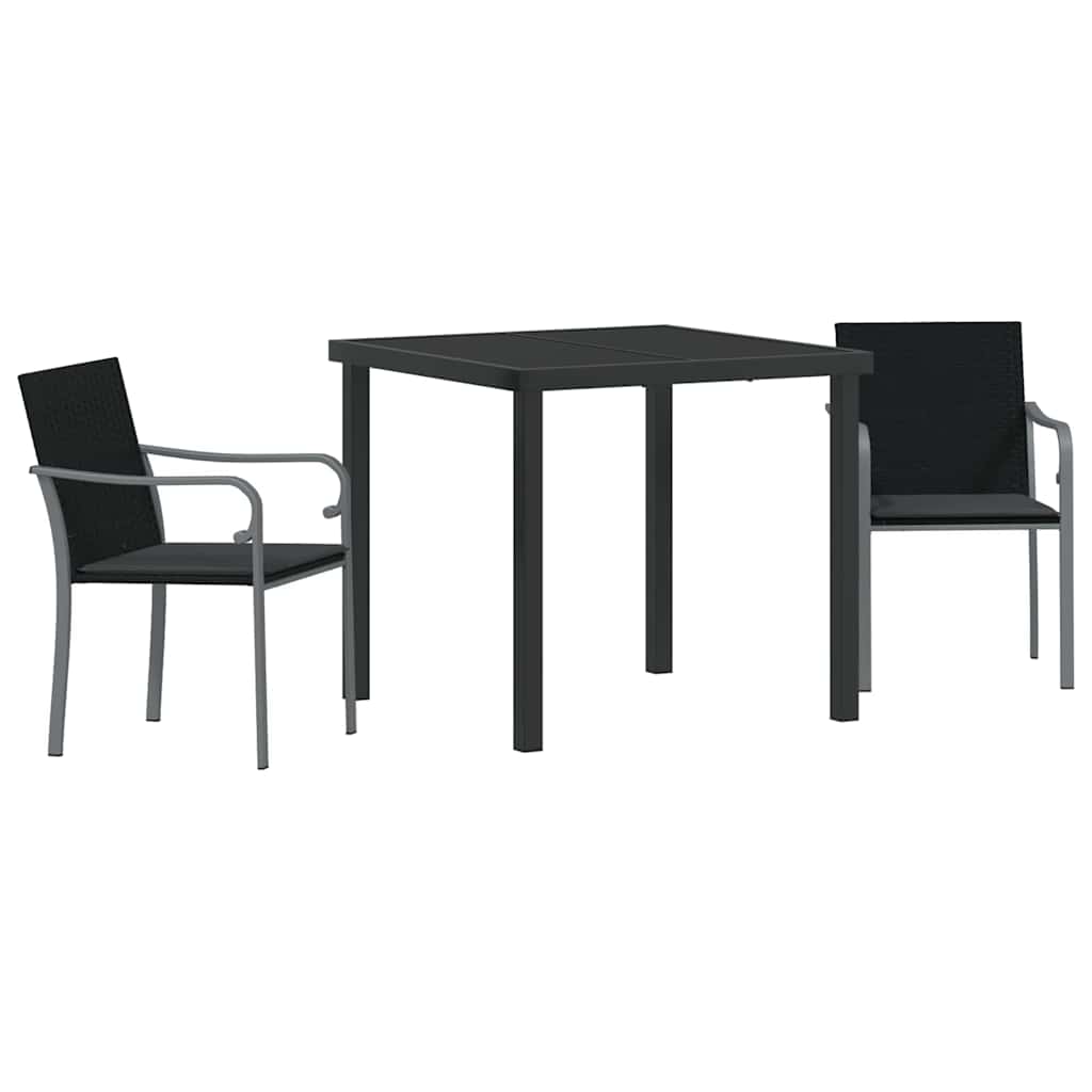 Vrtni set za objed 3 pcs Crna i Siva PE ratan