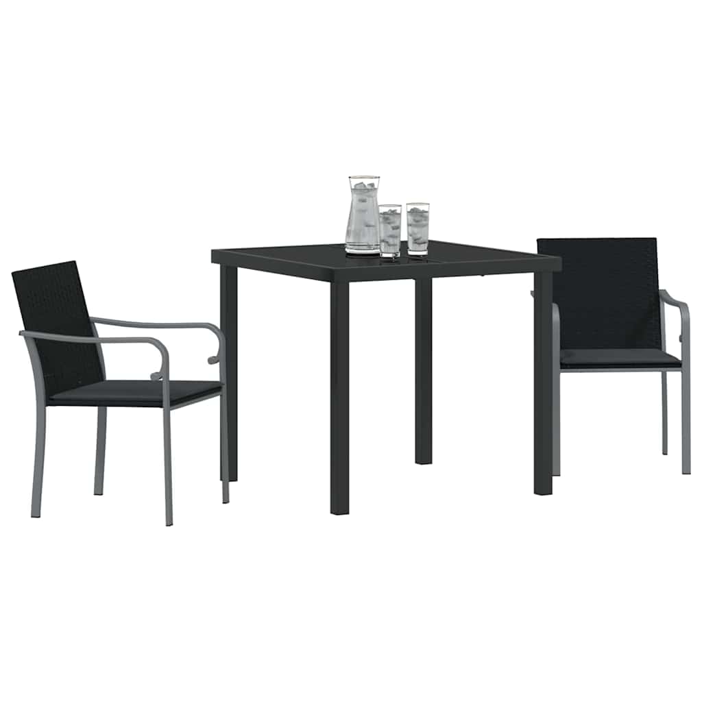 Vrtni set za objed 3 pcs Crna i Siva PE ratan