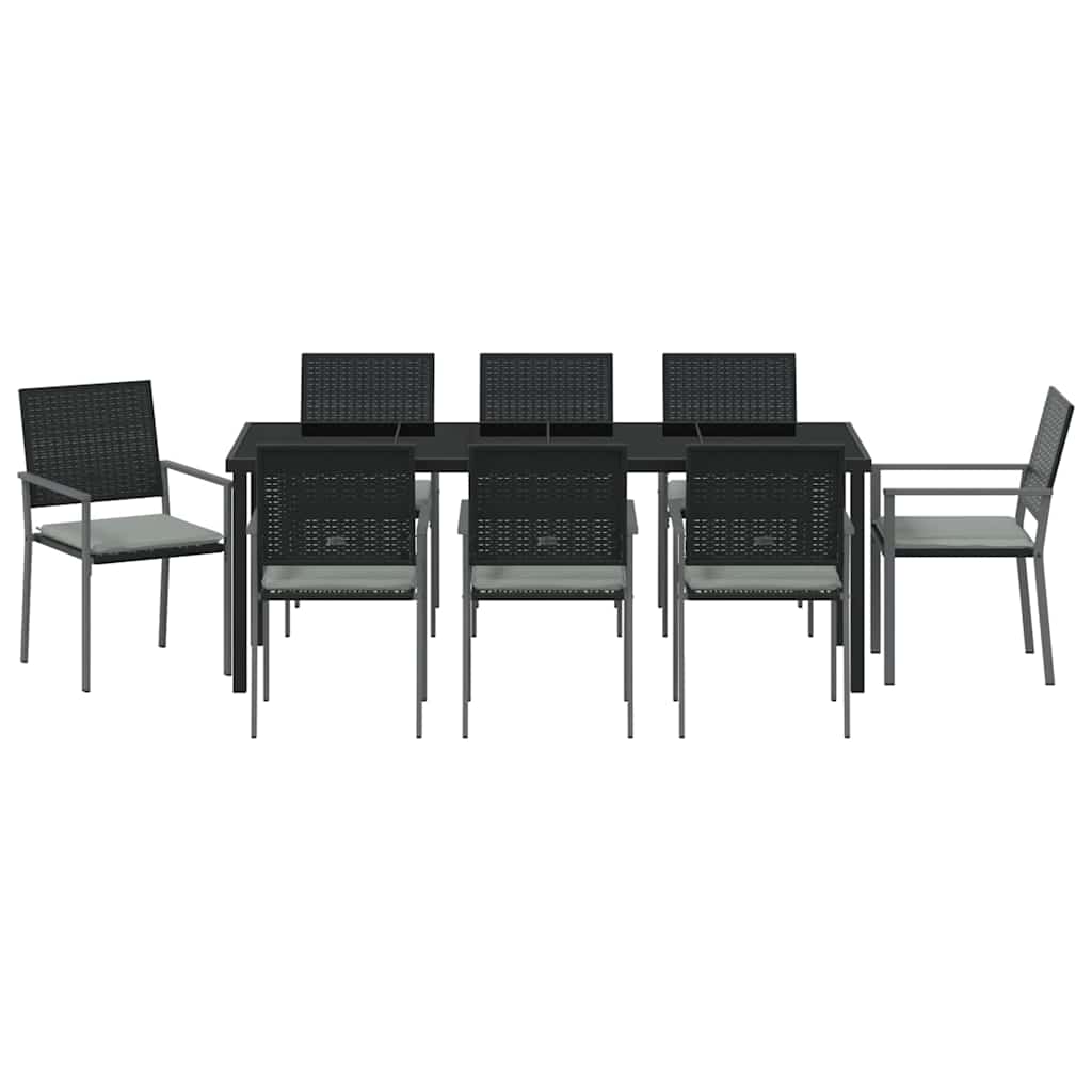 Vrtni set za objed 9 pcs Crna i svijetlo siva PE ratan