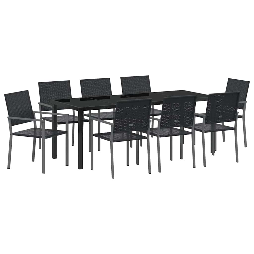 Vrtni set za objed 9 pcs Crna PE ratan