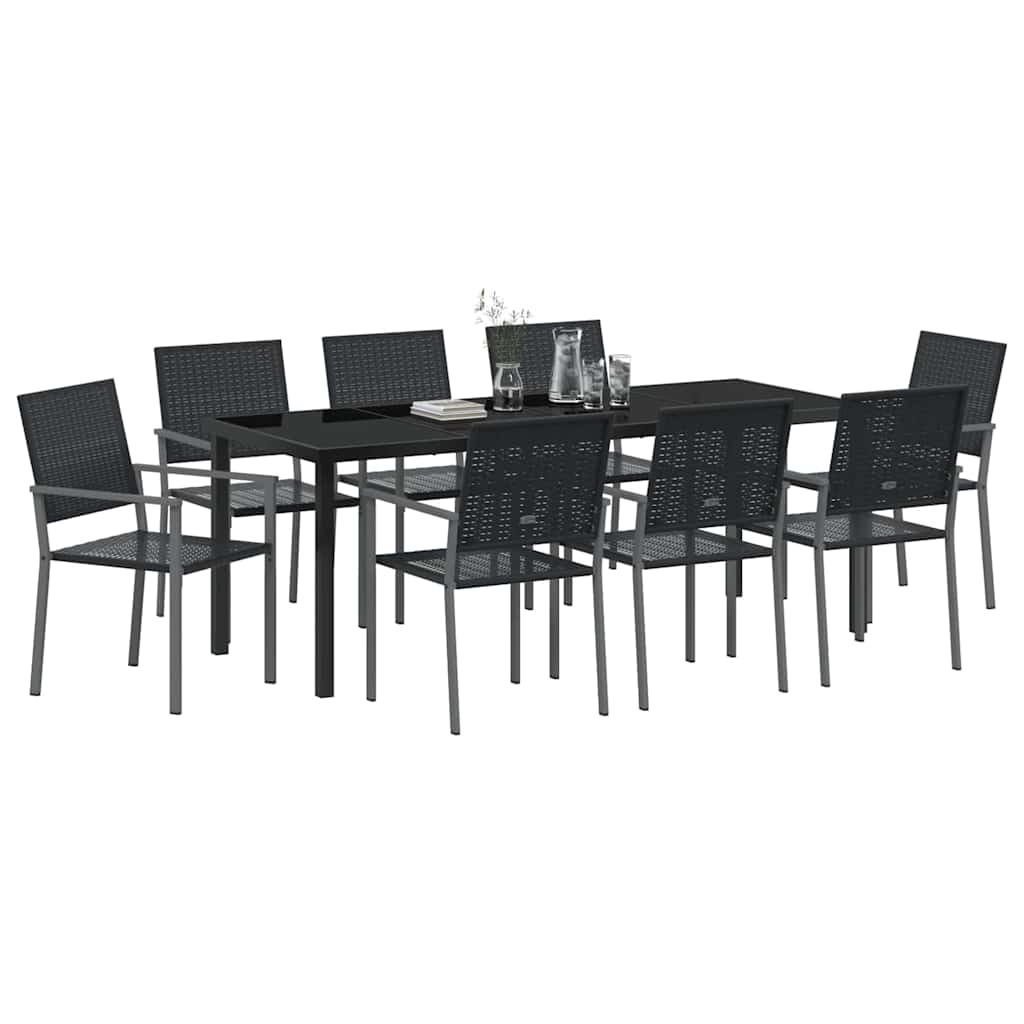 Vrtni set za objed 9 pcs Crna PE ratan