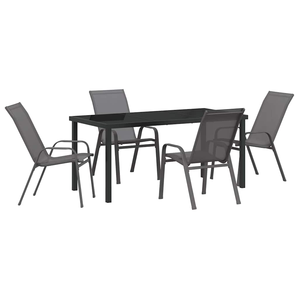 Vrtni set za objed 5 pcs Siva i crna Čelik s prahom