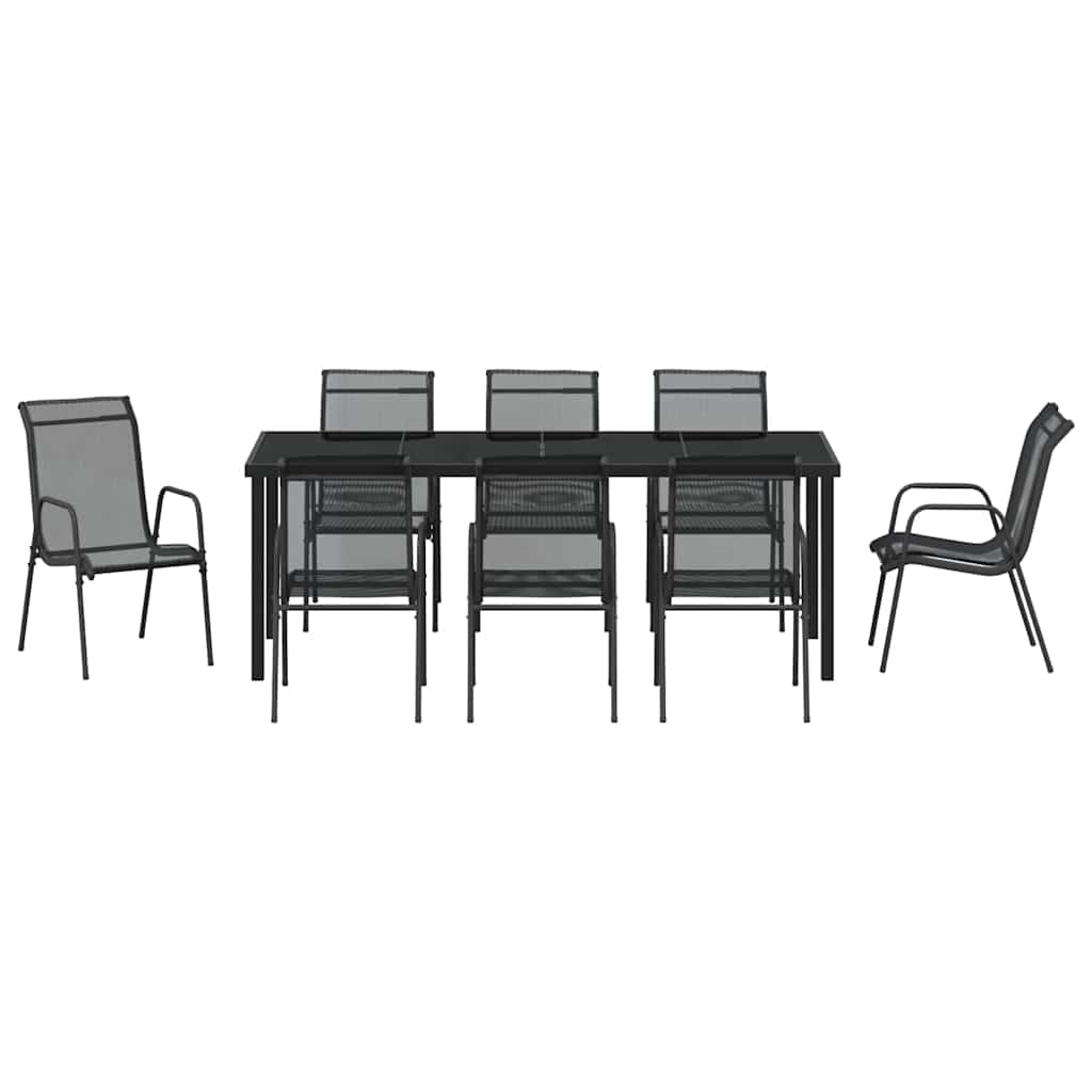 Vrtni set za objed 9 pcs Crna Čelik s prahom premazan