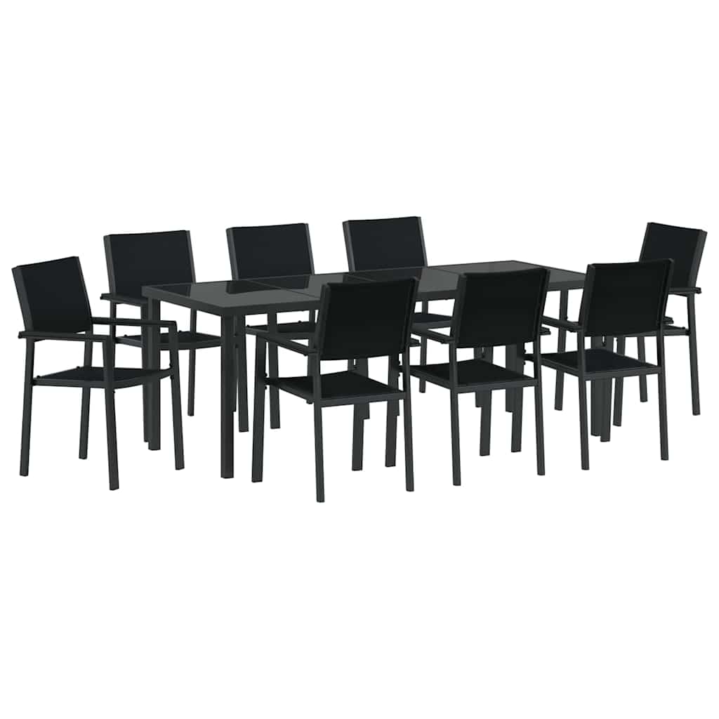 Vrtni set za objed 9 pcs Crna Čelik s prahom premazan