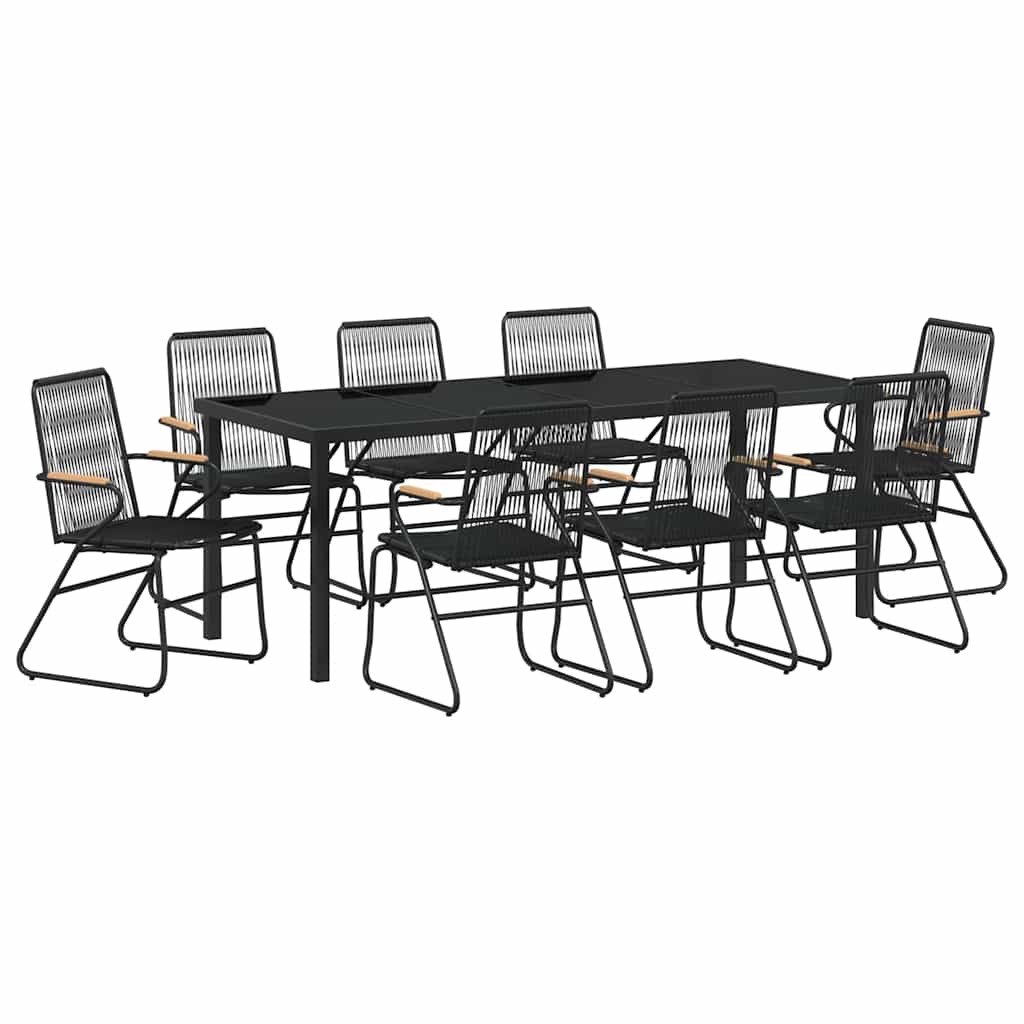 Vrtni set za objed 9 pcs Crna Čelik s prahom premazan