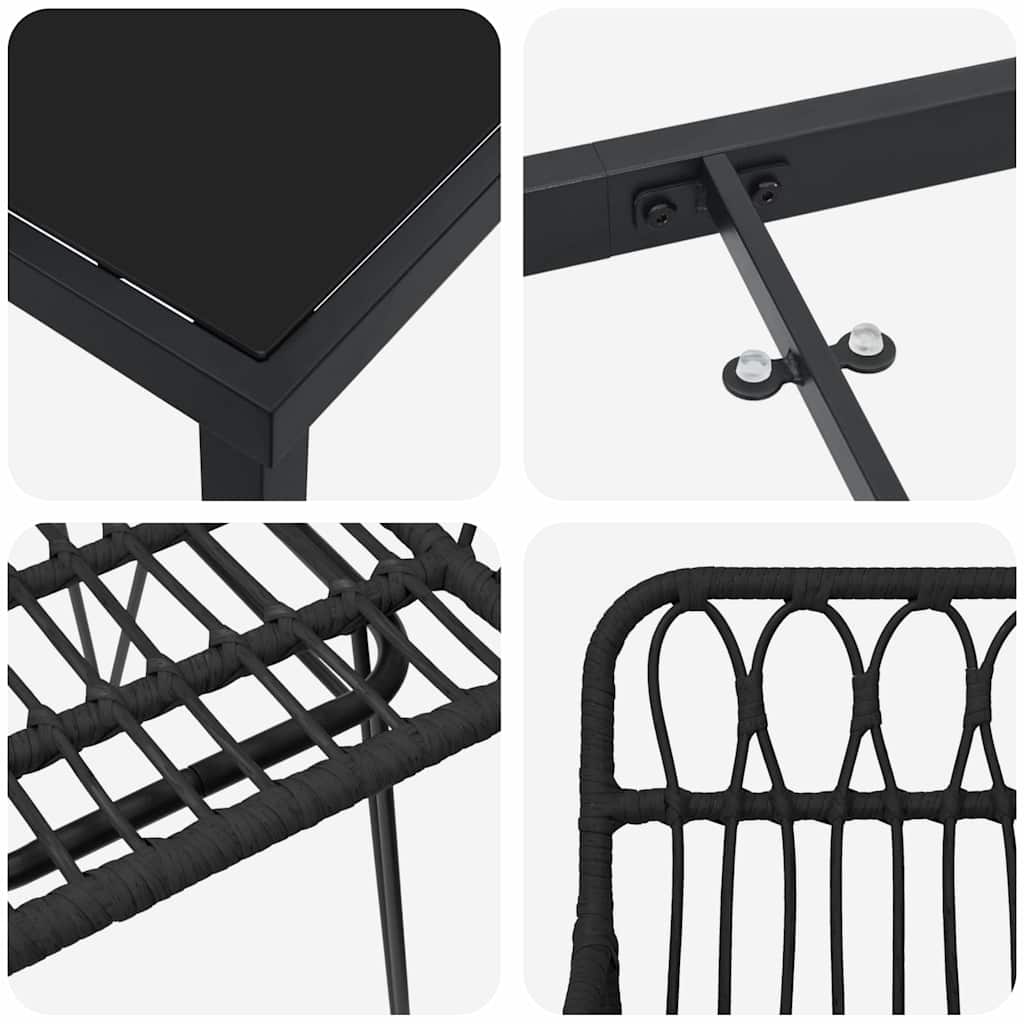 Vrtni set za objed 3 pcs Crna Čelik s prahom premazan