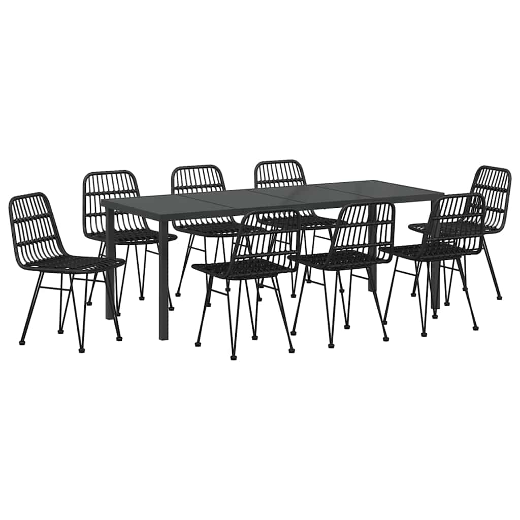 Vrtni set za objed 9 pcs Crna Čelik s prahom premazan