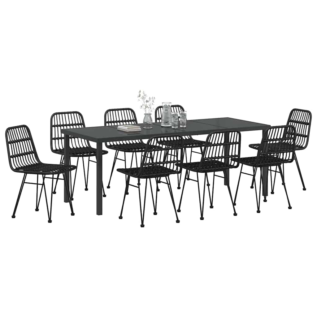 Vrtni set za objed 9 pcs Crna Čelik s prahom premazan