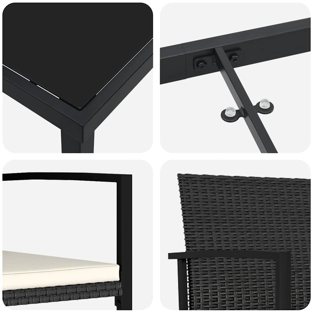 Vrtni set za objed 3 pcs Crna Čelik s prahom premazan