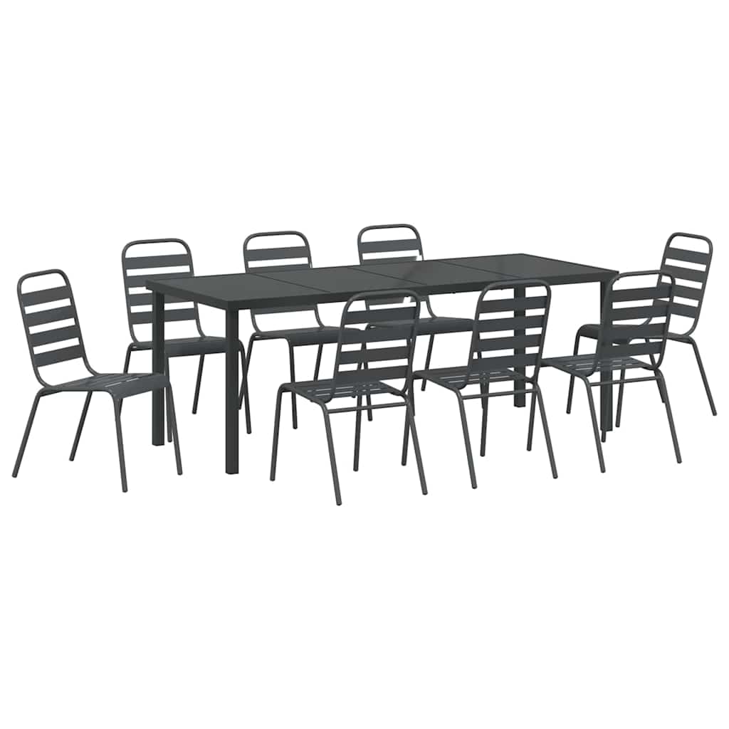 Vrtni set za objed 9 pcs Antracit Čelik s prahom premazan