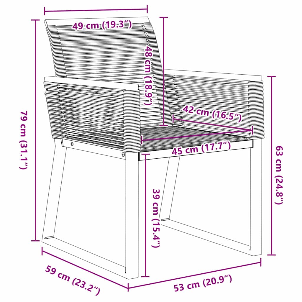 Vrtni set za objed 3 pcs Crna Čelik s prahom premazan