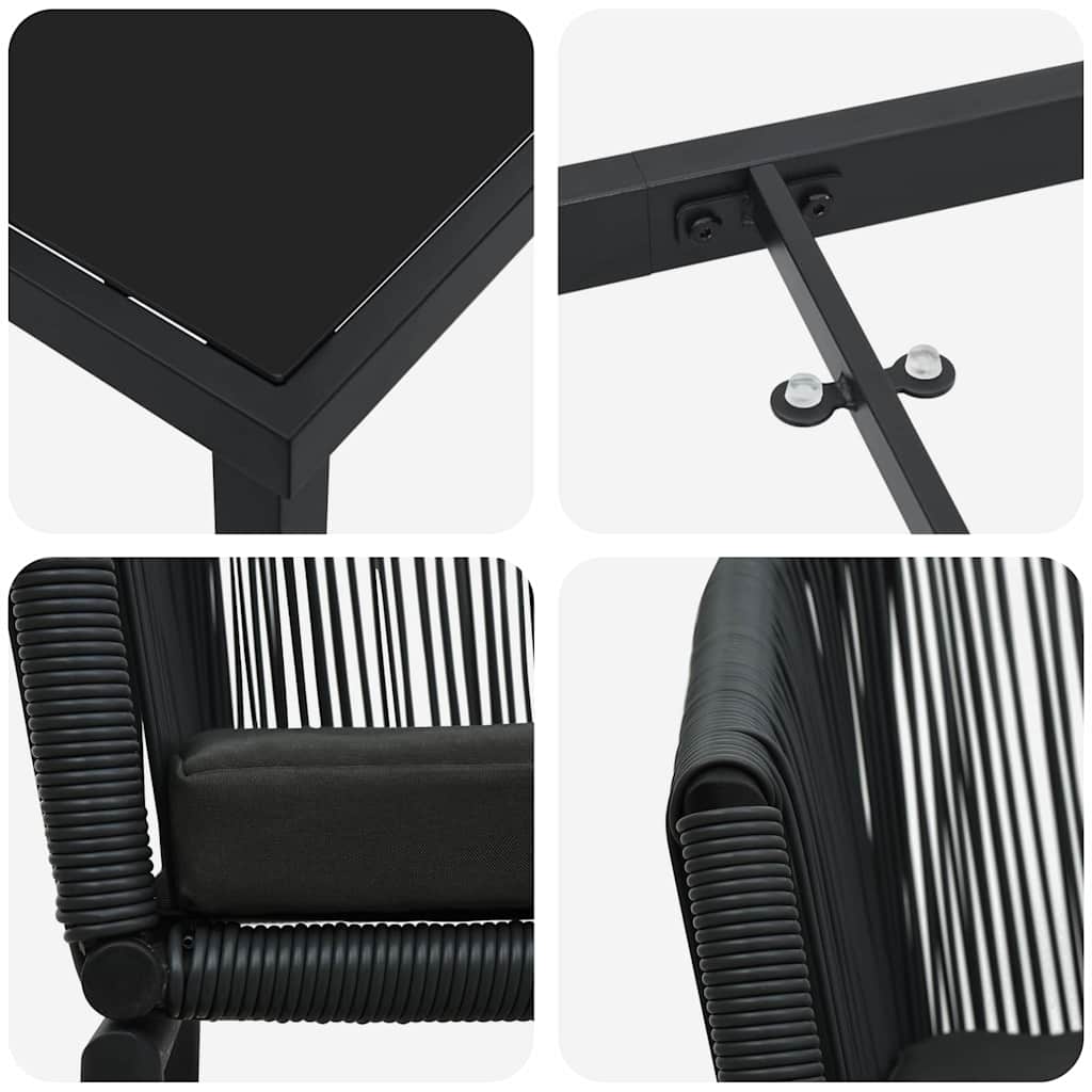 Vrtni set za objed 3 pcs Crna Čelik s prahom premazan