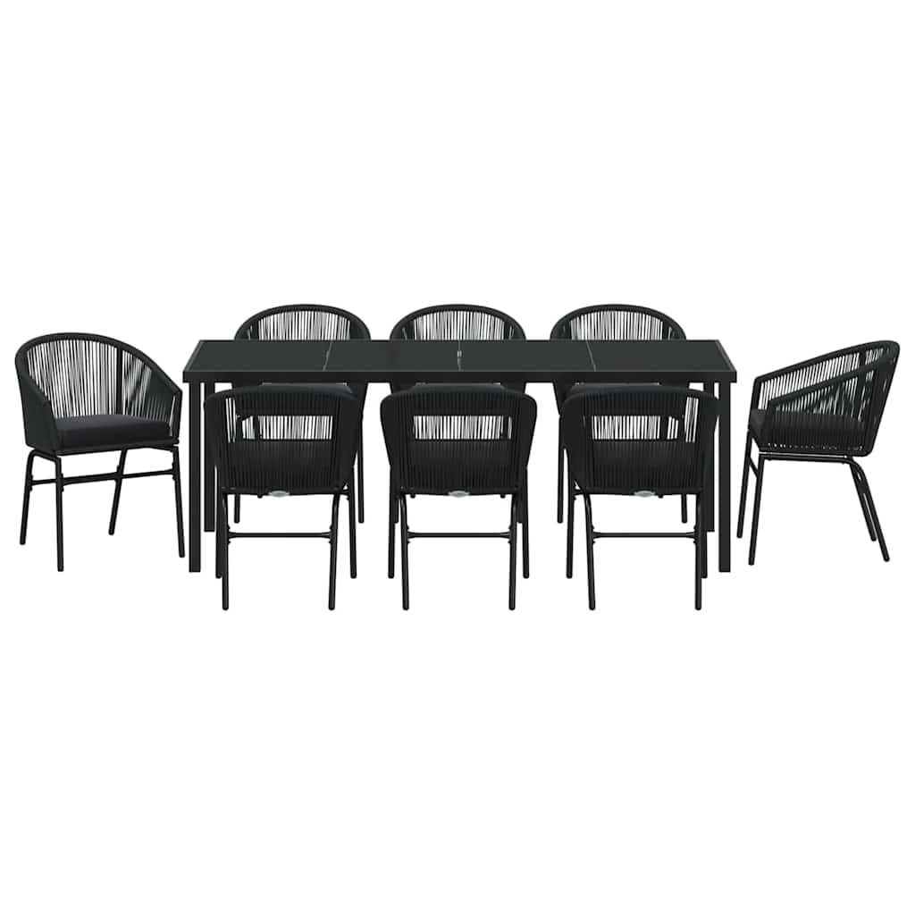 Vrtni set za objed 9 pcs Crna Čelik s prahom premazan
