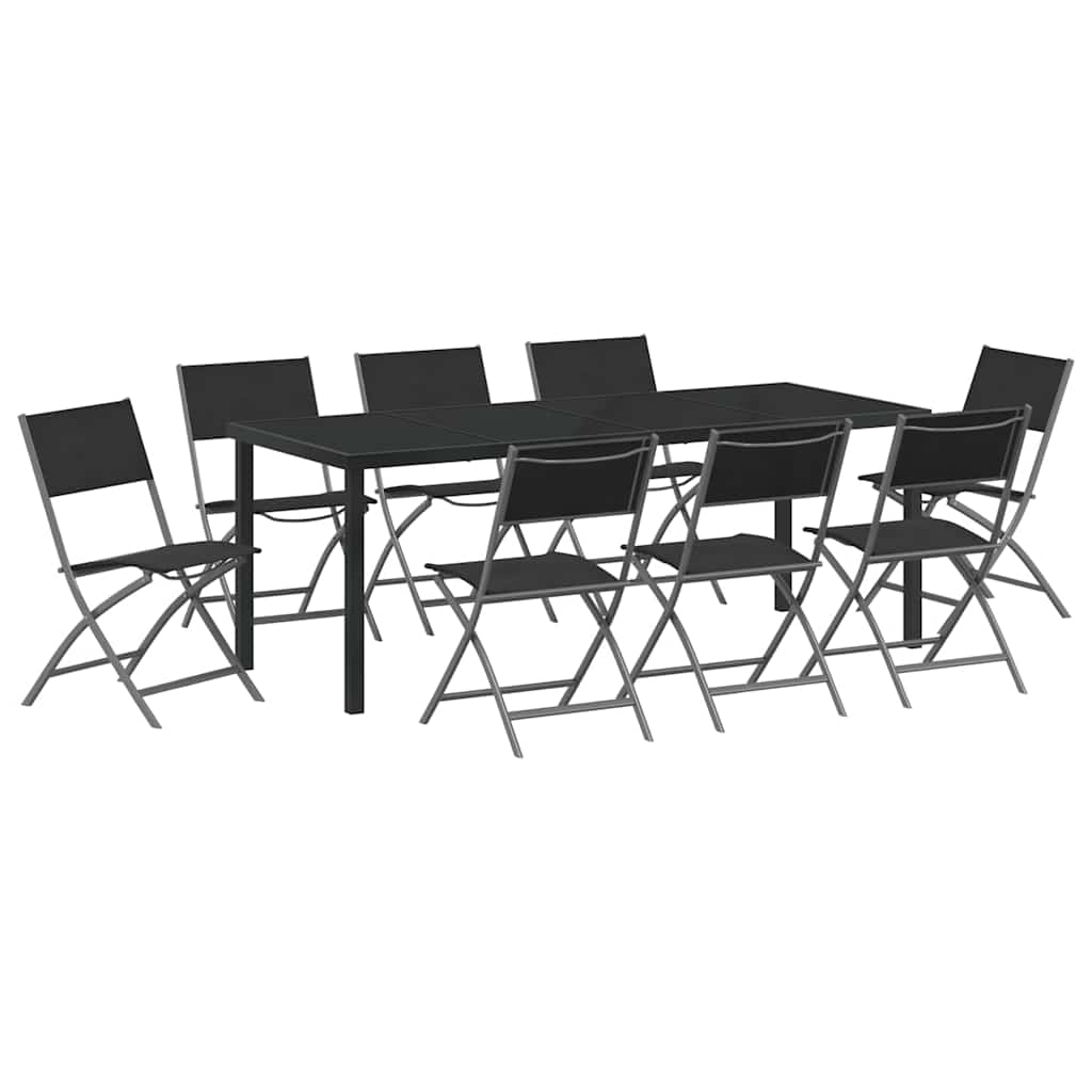 Vrtni set za objed 9 pcs Crna Čelik s prahom premazan