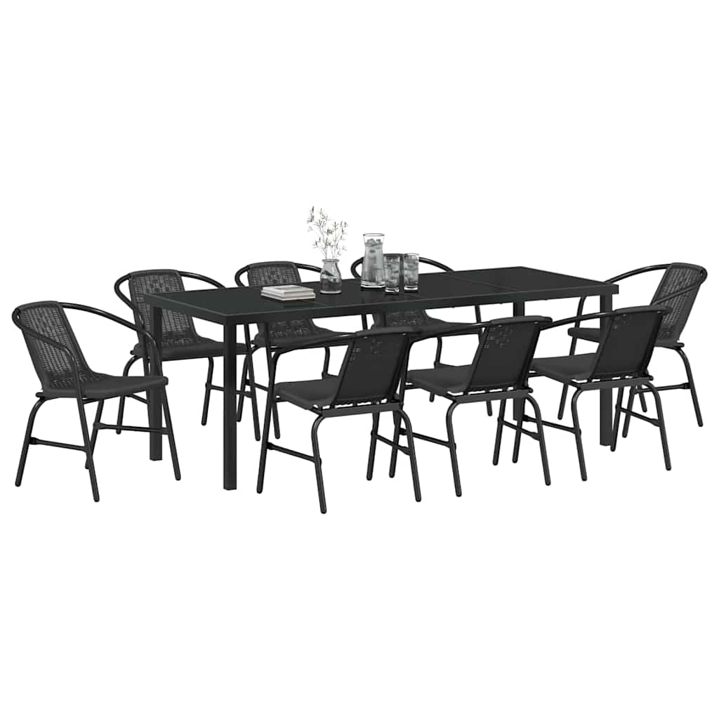 Vrtni set za objed 9 pcs Crna Čelik s prahom premazan