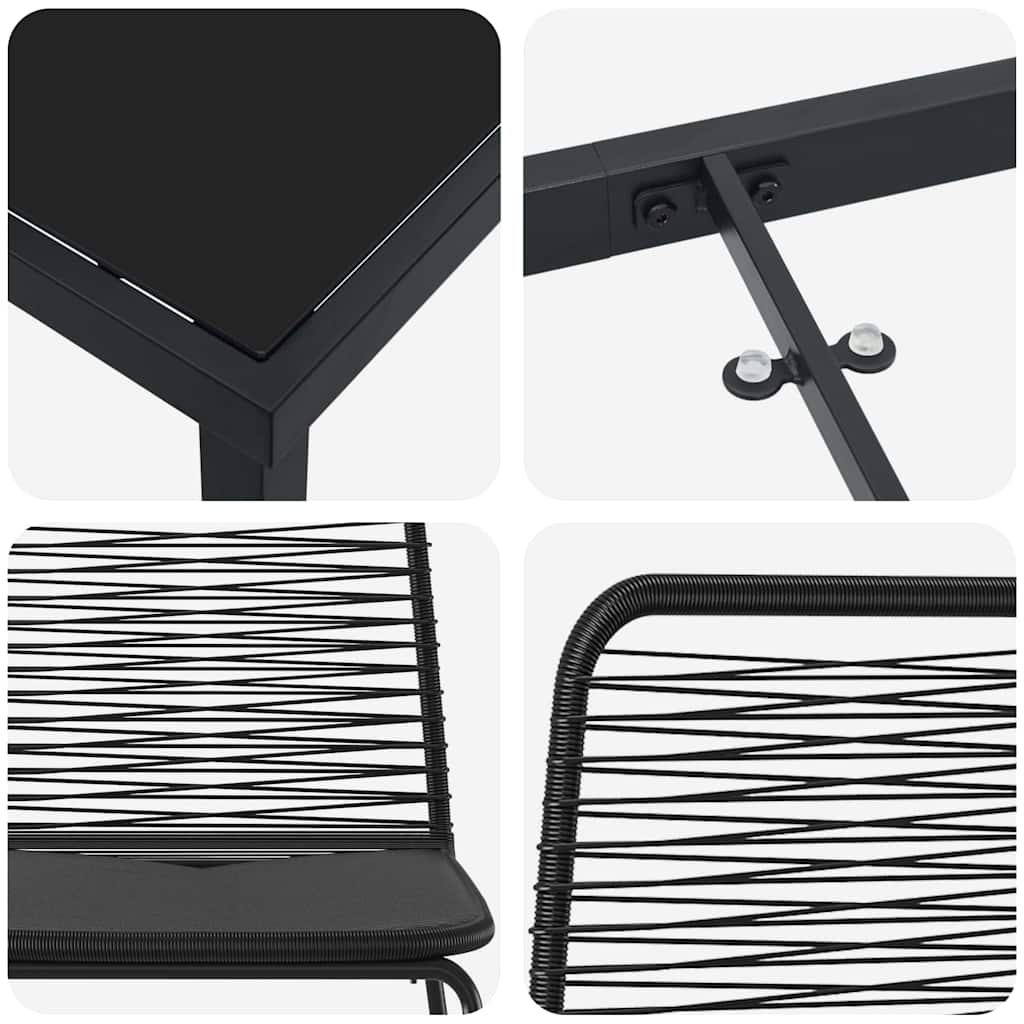 Vrtni set za objed 3 pcs Crna Čelik s prahom premazan