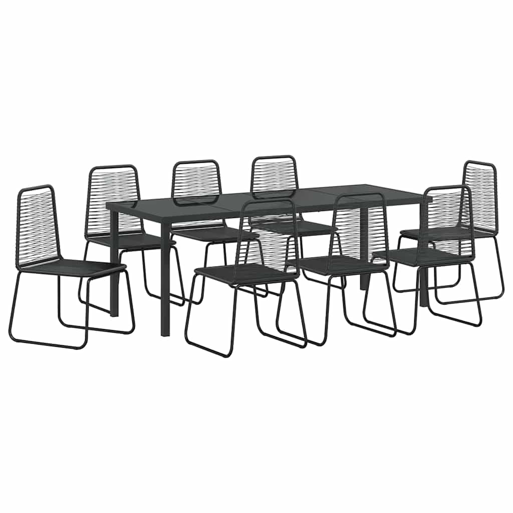 Vrtni set za objed 9 pcs Crna Čelik s prahom premazan