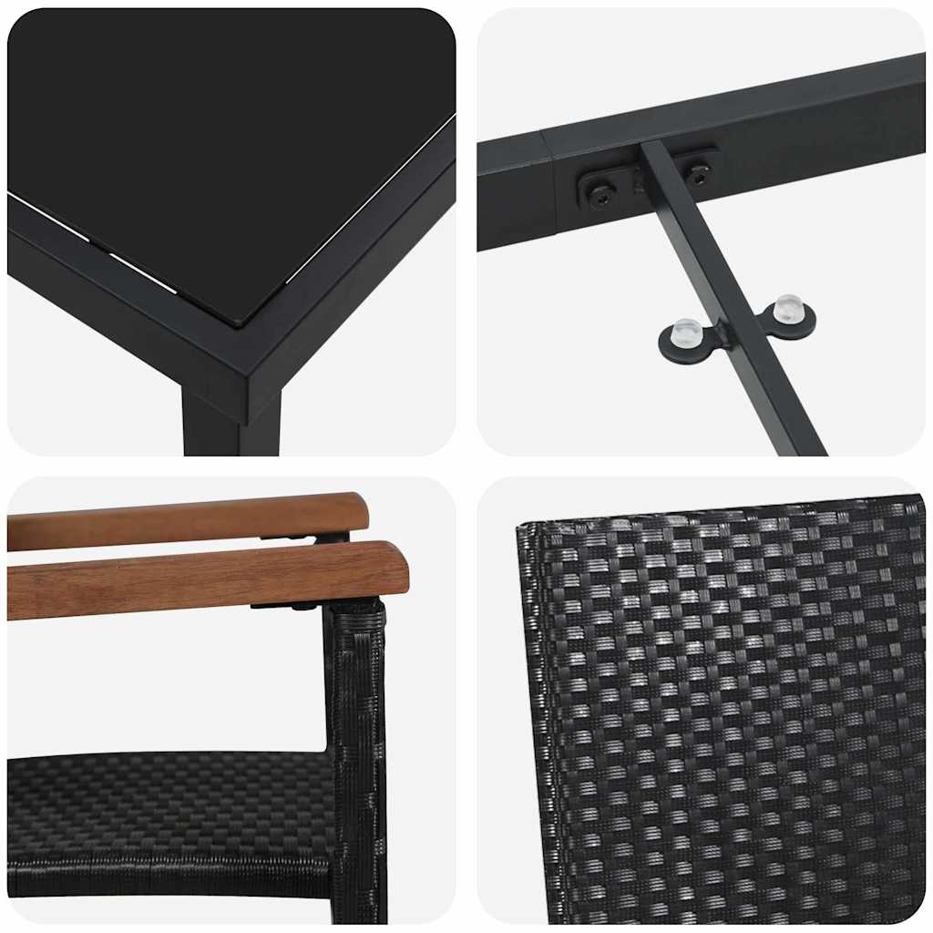 Vrtni set za objed 9 pcs Crna Čelik s prahom premazan
