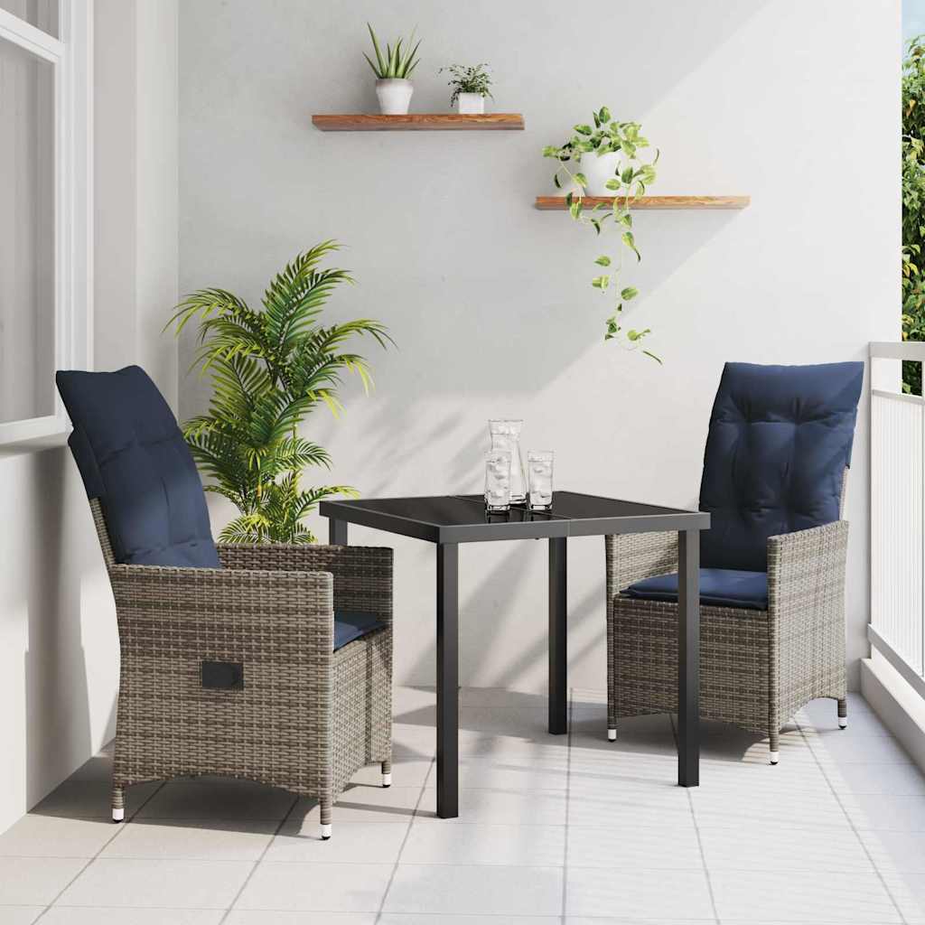 Set stola i stolica s jastukom 3 pcs Siva PE ratan