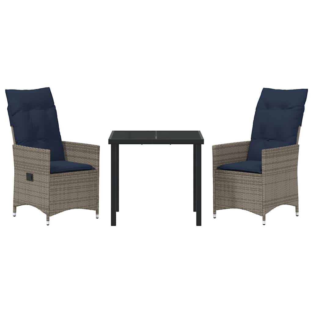 Set stola i stolica s jastukom 3 pcs Siva PE ratan