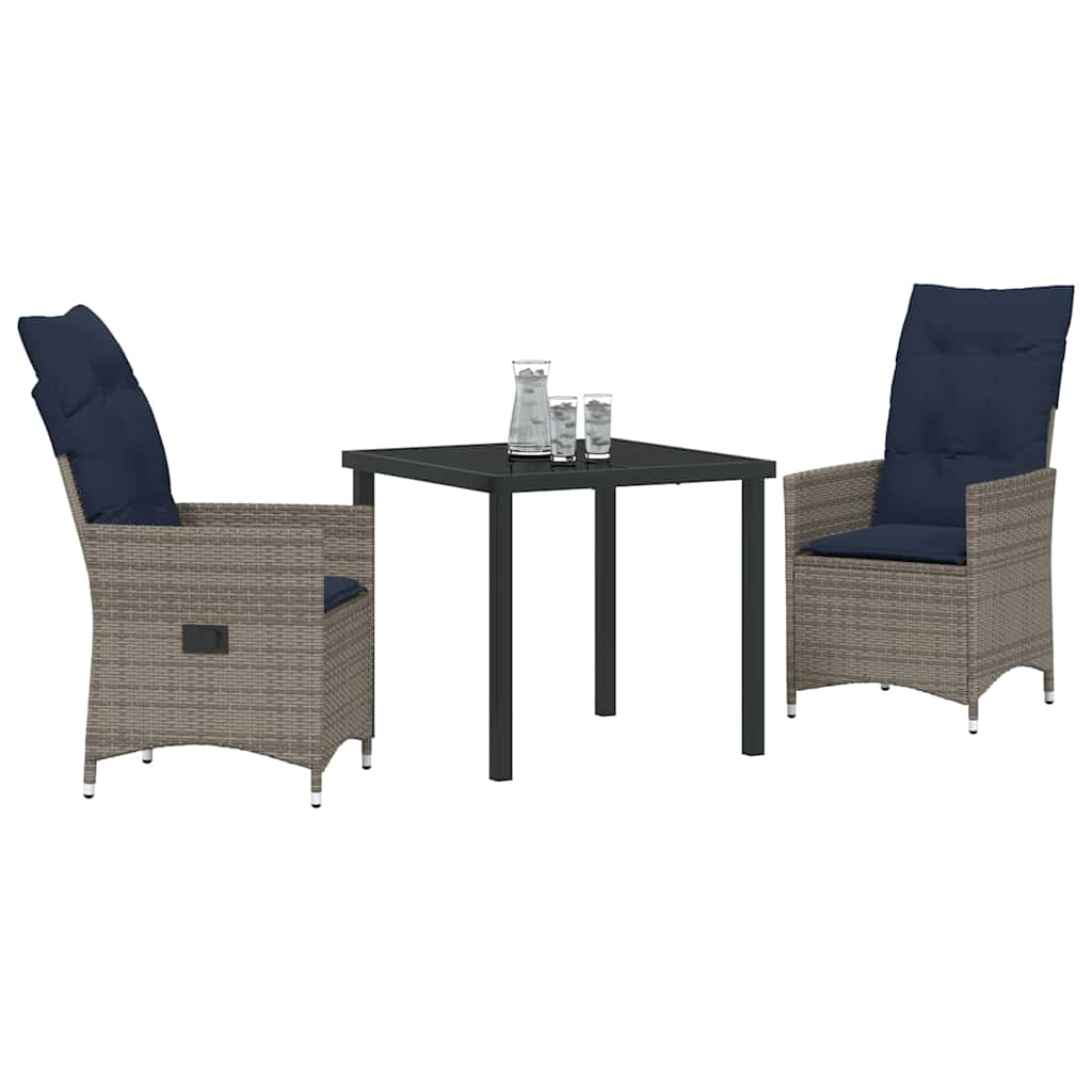 Set stola i stolica s jastukom 3 pcs Siva PE ratan